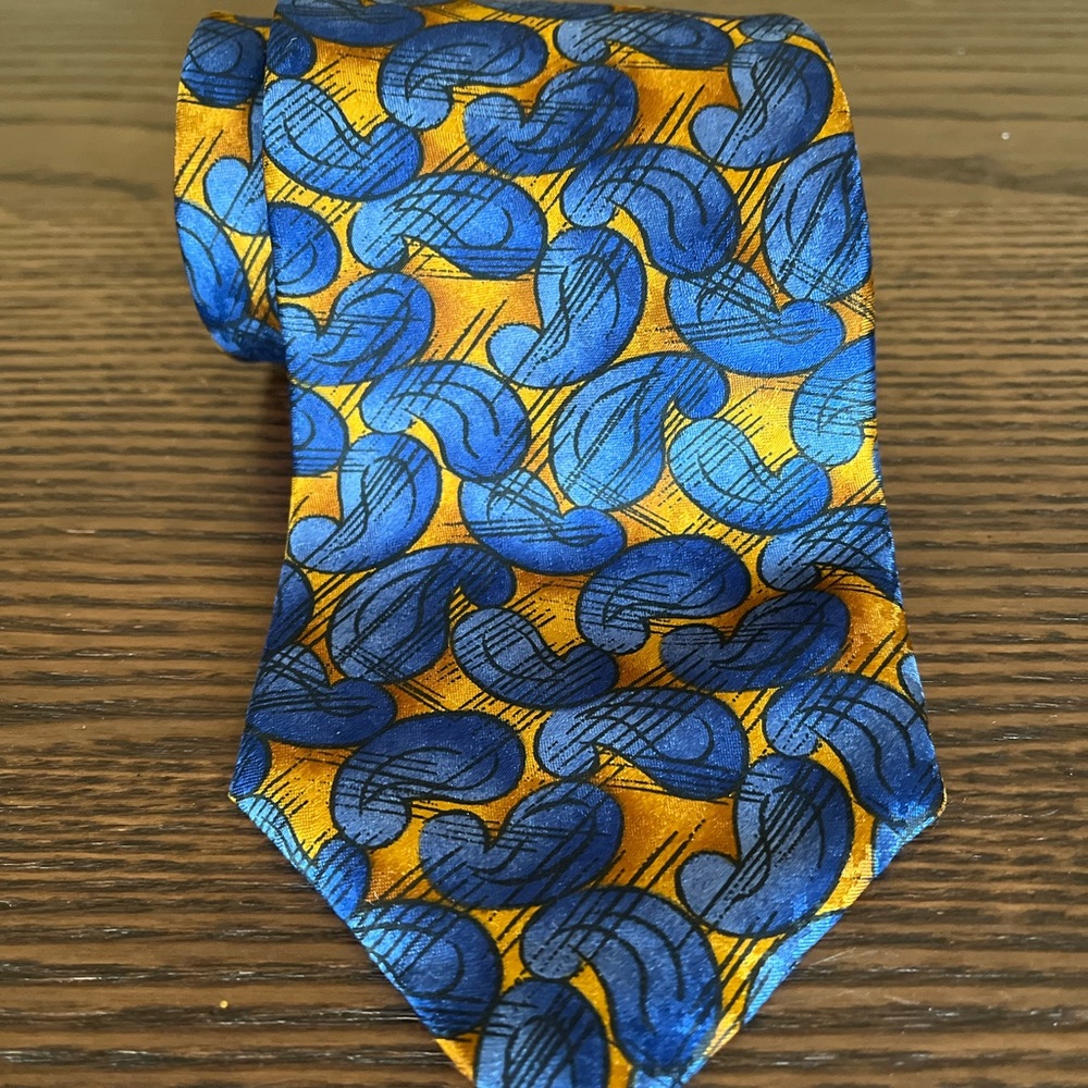 Vintage Sheaf And Graber 100% Silk Men’s Tie Blue And Gold Paisley Print